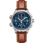 Hamilton Khaki Aviation X-Wind GMT Chrono Quartz H77922541 analog herrklocka med blå urtavla och armband i läder