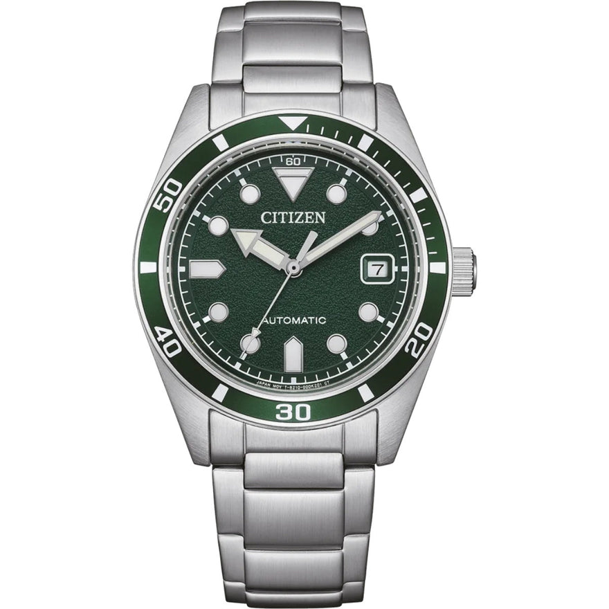 Citizen Automatic Herrklocka NJ0220-52X analog herrklocka med grön urtavla och armband i rostfritt stål