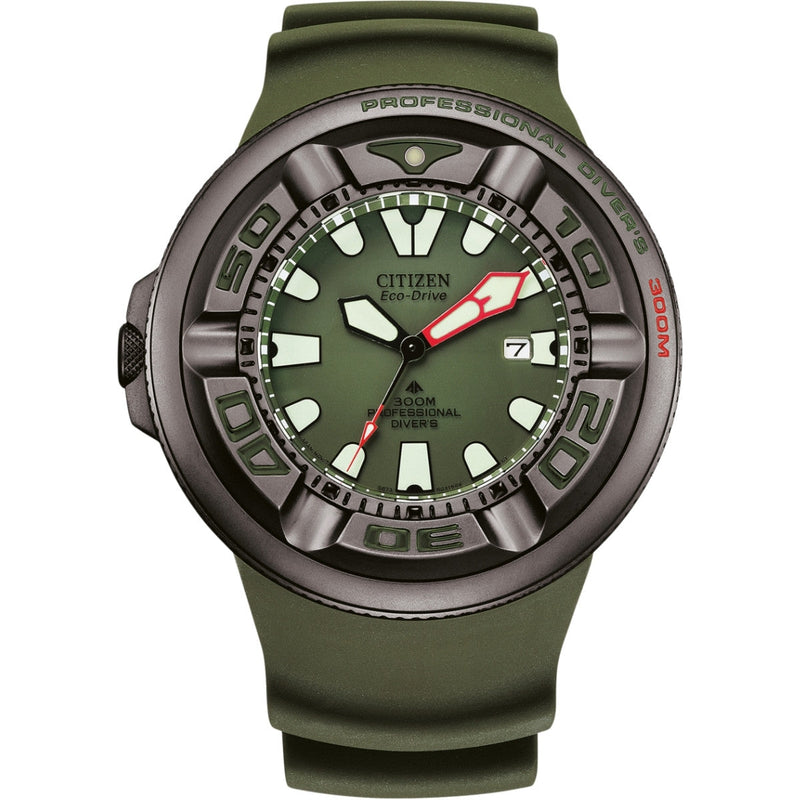 Citizen Eco-Drive Promaster BJ8057-17X analog herrklocka med grön urtavla och armband i gummi