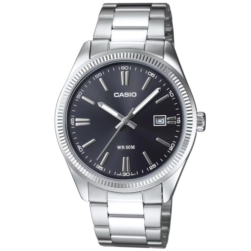 Casio Timeless MTP-1302PD-1A1VEF analog herrklocka med svart urtavla och armband i rostfritt stål
