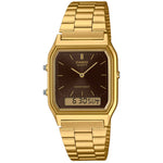 Casio Vintage AQ-230GA-5AMQYES ana-digi unisexklocka med brun urtavla och armband i rostfritt stål