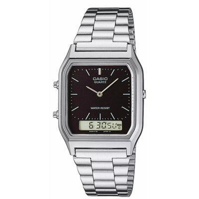 Casio Vintage AQ-230A-1DMQYES ana-digi herrklocka med svart urtavla och armband i rostfritt stål
