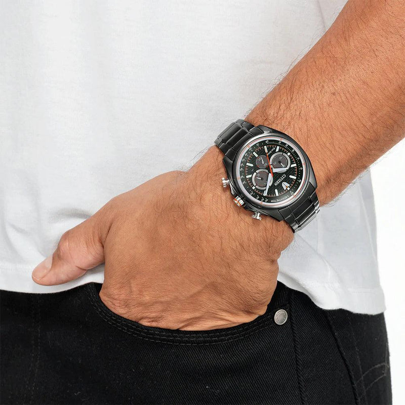Citizen Eco Drive CA4567-82H analog herrklocka med grå urtavla och armband i rostfritt stål