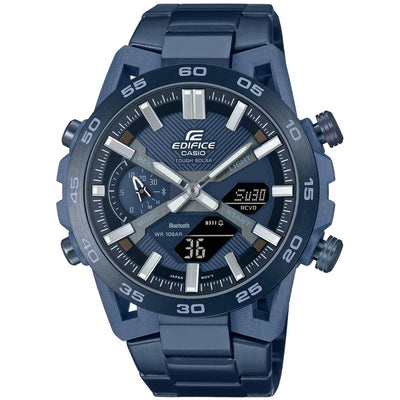 Casio Edifice ECB-2000CB-2AEF analog herrklocka med blå urtavla och armband i rostfritt stål