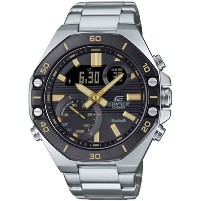 Casio Edifice ECB-10DB-1A9EF ana-digi herrklocka med svart urtavla och armband i rostfritt stål