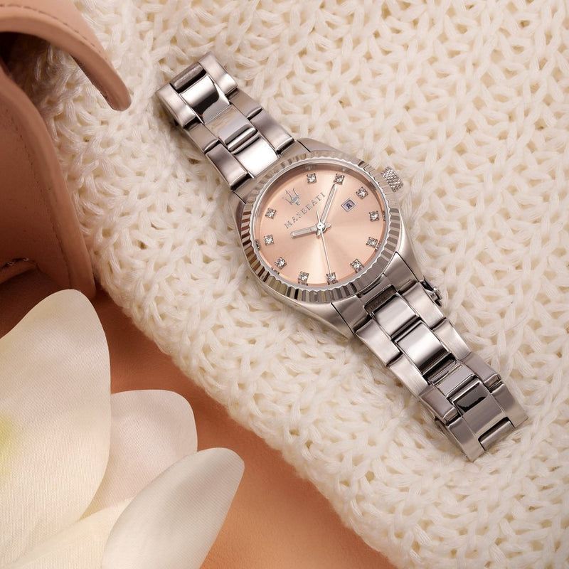 Maserati Competizione R8853100509 analog damklocka med rosa urtavla och armband i rostfritt stål