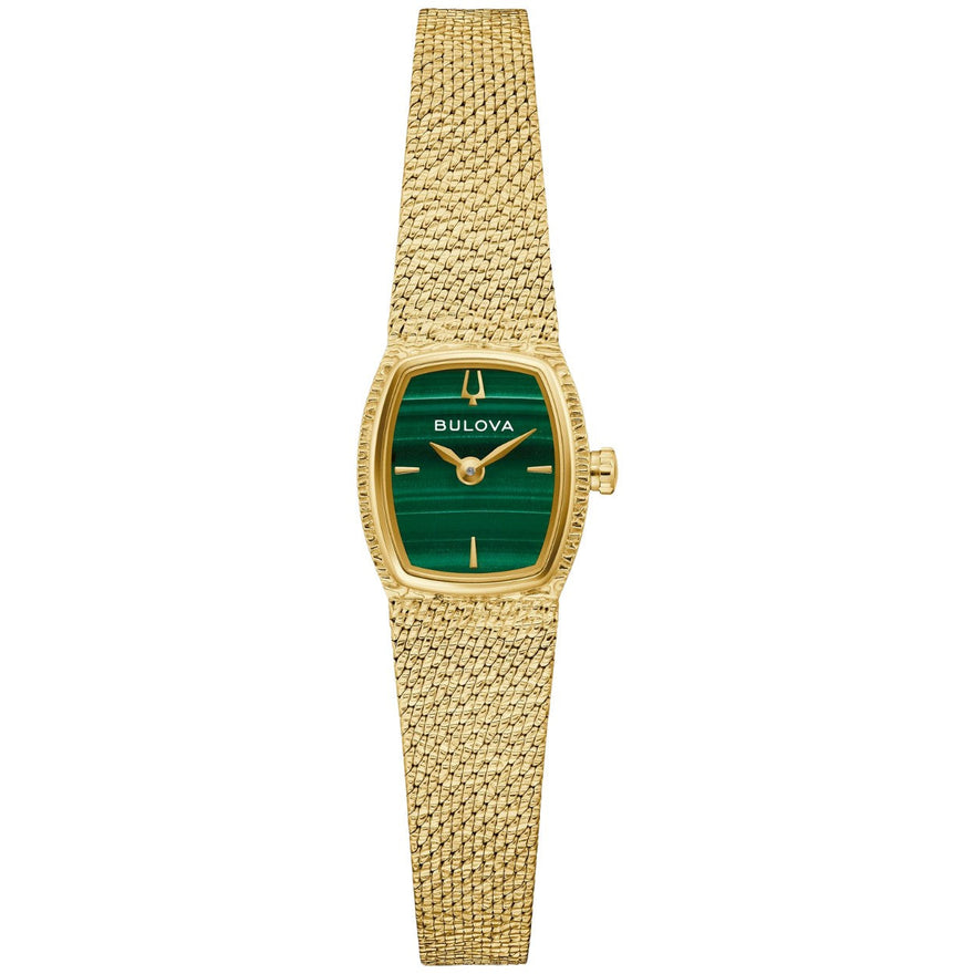Bulova Goddess of Time 97L184 analog damklocka med grön urtavla och armband i rostfritt stål