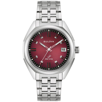Bulova Jet Star 96B401 analog unisexklocka med rött urtavla och armband i rostfritt stål