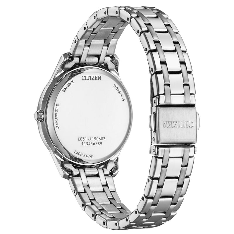 Citizen Elegance Eco-Drive EM0411-71X analog damklocka med rosa urtavla och armband i rostfritt stål