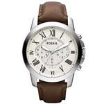 Fossil Grant Chronograph FS4735 analog herrklocka med vit urtavla och armband i läder