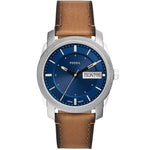 Fossil Machine FS5920 analog herrklocka med blå urtavla och armband i läder