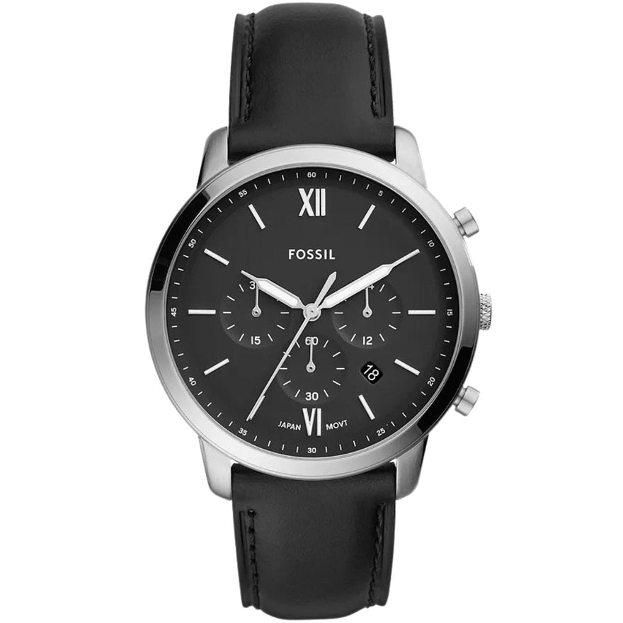 Fossil Neutra Chrono FS5452 analog herrklocka med svart urtavla och armband i läder
