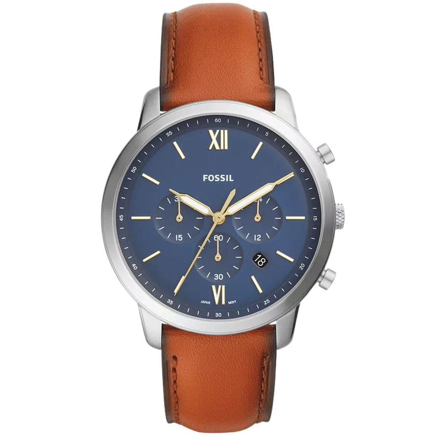 Fossil Neutra FS5453 analog herrklocka med blå urtavla och armband i läder