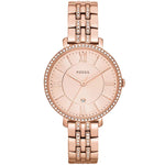 Fossil Jacqueline ES3546 analog damklocka med roséguld urtavla och armband i rostfritt stål