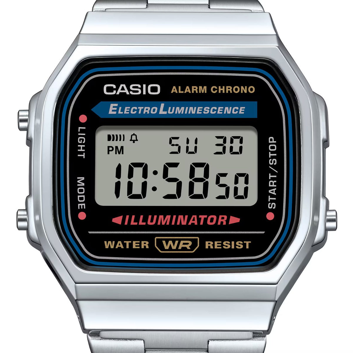 Casio Vintage A168WA-1YES digital herrklocka med svart urtavla och armband i rostfritt stål