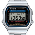 Casio Vintage A168WA-1YES digital herrklocka med svart urtavla och armband i rostfritt stål