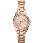 Fossil Scarlette Mini ES4318 analog damklocka med roséguld urtavla och armband i rostfritt stål