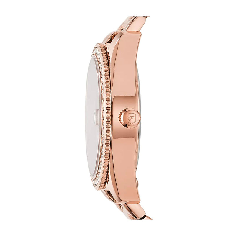 Fossil Scarlette Mini ES4318 analog damklocka med roséguld urtavla och armband i rostfritt stål