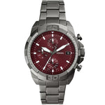 Fossil Bronson Chronograph FS6017 analog herrklocka med rött urtavla och armband i rostfritt stål