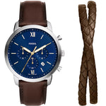 Fossil Neutra Chronograph SET FS6018SET analog herrklocka med mörk blå urtavla och armband i läder