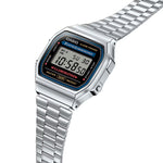 Casio Vintage A168WA-1YES digital herrklocka med svart urtavla och armband i rostfritt stål