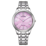 Citizen Elegance Eco-Drive EM0411-71X analog damklocka med rosa urtavla och armband i rostfritt stål