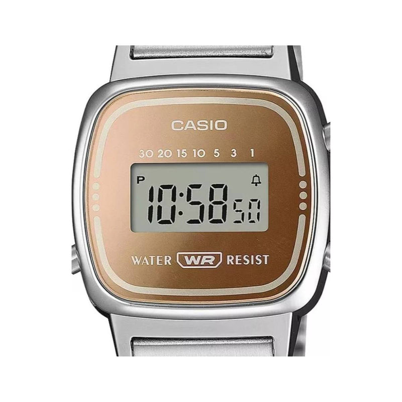 Casio Vintage LA670WES-4AEF digital damklocka med roséguld urtavla och armband i rostfritt stål