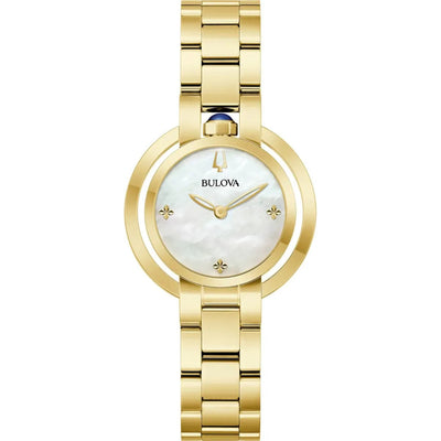 Bulova Rubaiyat 97L181 analog damklocka med pärlemor urtavla och armband i rostfritt stål