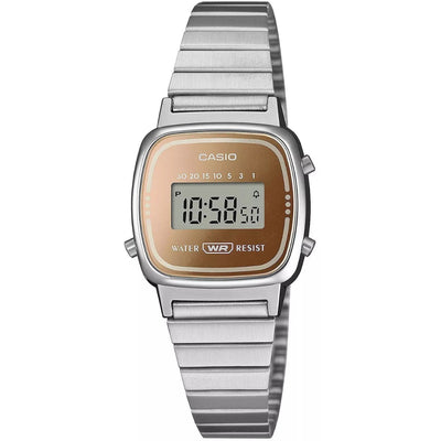Casio Vintage LA670WES-4AEF digital damklocka med roséguld urtavla och armband i rostfritt stål