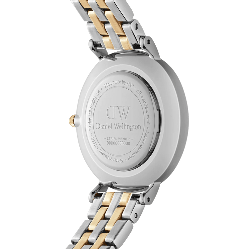 Daniel Wellington Petite Lumine 5-Link Two-Tone analog damklocka med vit urtavla och armband i rostfritt stål