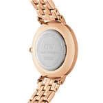 Daniel Wellington Petite Lumine 5-Link Melrose analog damklocka med rosa urtavla och armband i rostfritt stål