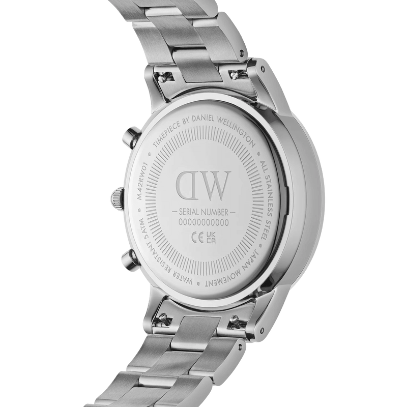 Daniel Wellington Iconic Chronograph Link Onyx S analog herrklocka med svart urtavla och armband i rostfritt stål