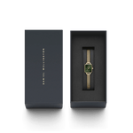 Daniel Wellington Quadro Mini Evergold Emerald analog damklocka med grön urtavla och armband i rostfritt stål