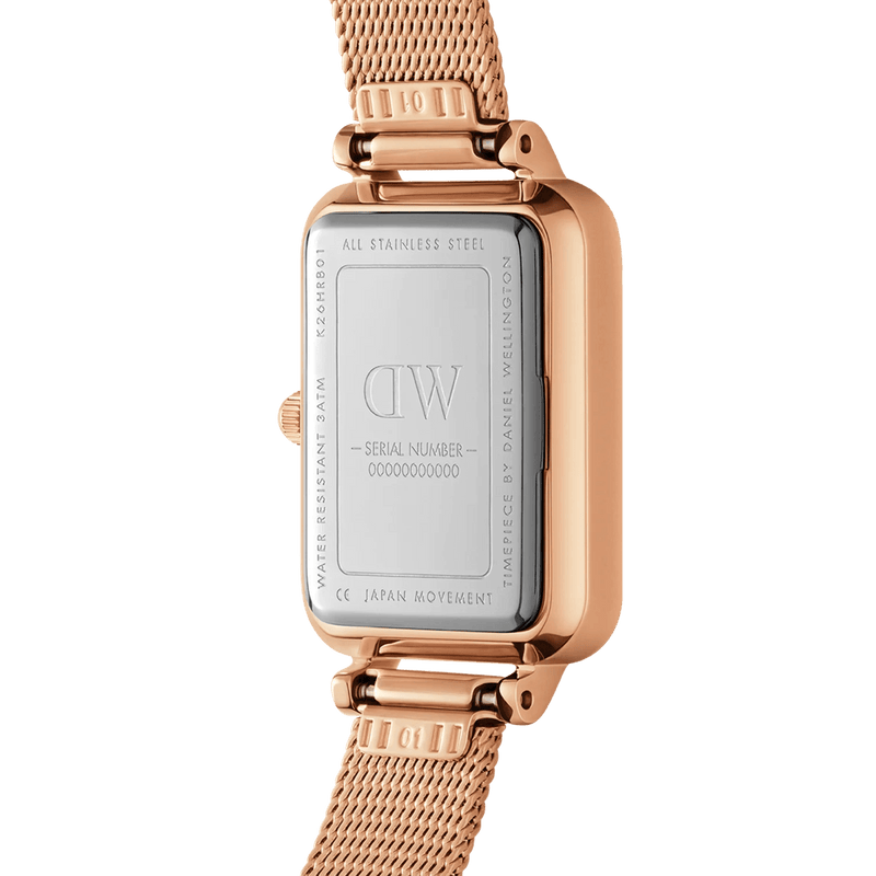 Daniel Wellington Quadro Lumine Bezel Melrose Pink MOP analog damklocka med rosa urtavla och armband i rostfritt stål