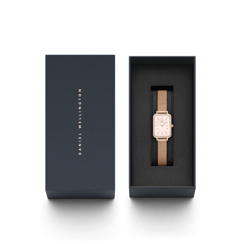 Daniel Wellington Quadro Lumine Bezel Melrose Pink MOP analog damklocka med rosa urtavla och armband i rostfritt stål