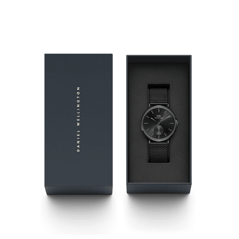Daniel Wellington Classic Multi-Eye Ashfield Onyx analog herrklocka med svart urtavla och armband i rostfritt stål