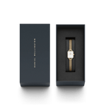 Daniel Wellington Quadro Mini Lumine Bezel Gold analog damklocka med vit urtavla och armband i rostfritt stål