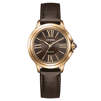 Citizen Ceci EM1163-09X analog damklocka med brun urtavla och armband i läder