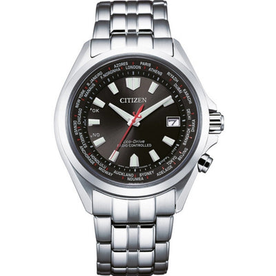 Citizen Radio Controlled CB0220-85E analog herrklocka med svart urtavla och armband i rostfritt stål