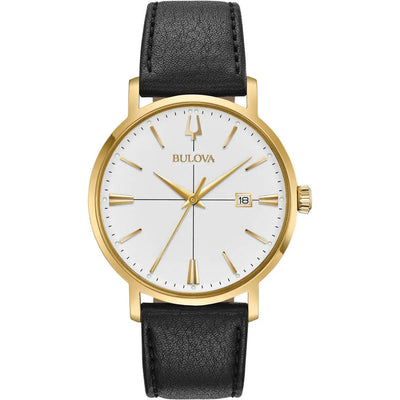 Bulova Aerojet 97B172 analog herrklocka med silver urtavla och armband i läder