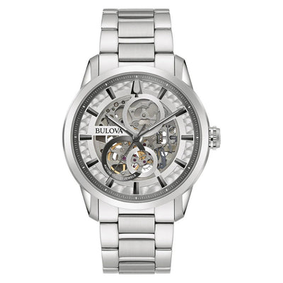 Bulova Sutton 96A267 analog herrklocka med silver urtavla och armband i rostfritt stål