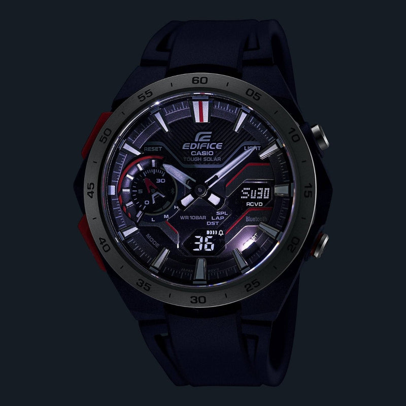 Casio Edifice ECB-2200P-1AEF analog herrklocka med svart urtavla och armband i resin