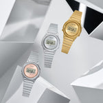 Casio Vintage LA700WE-4AEF digital damklocka med roséguld urtavla och armband i rostfritt stål
