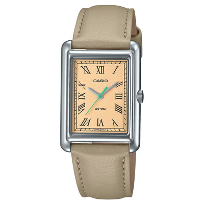 Casio Timeless LTP-B165L-5BVEF analog damklocka med beige urtavla och armband i läder