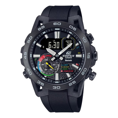 Casio Edifice Sospensione ECB-40MP-1AEF ana-digi herrklocka med svart urtavla och armband i resin