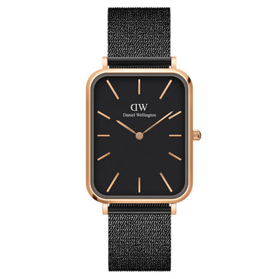 Daniel Wellington Quadro Pressed Ashfield DW00100467 analog damklocka med svart urtavla och armband i rostfritt stål