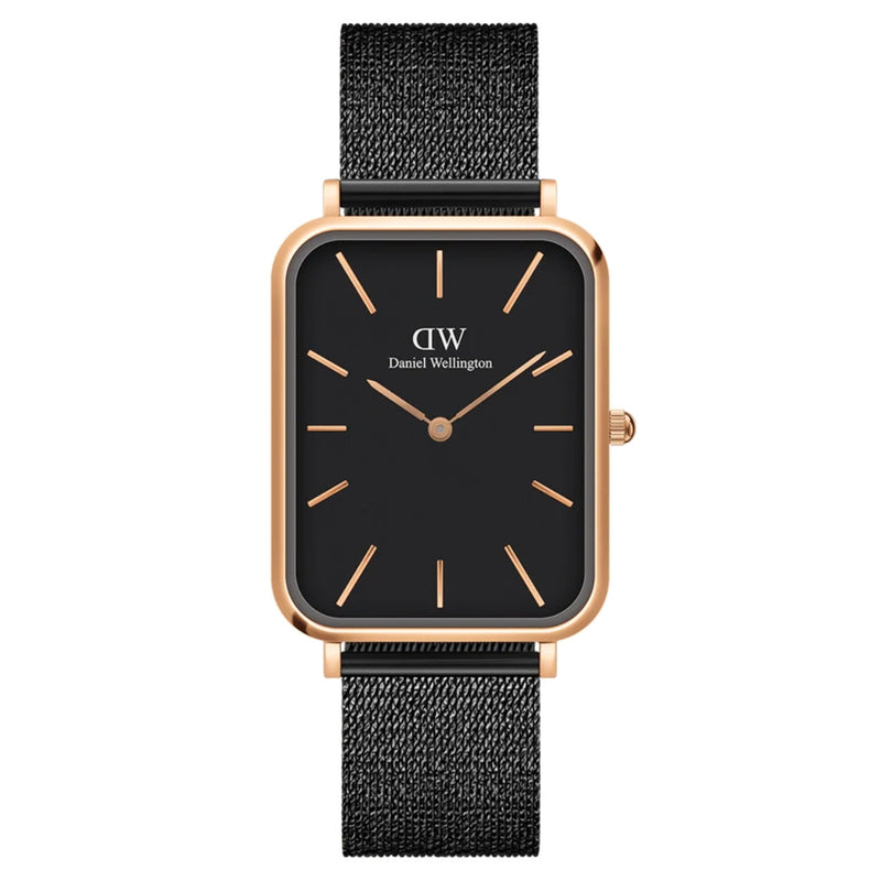 Daniel Wellington Quadro Pressed Ashfield DW00100467 analog damklocka med svart urtavla och armband i rostfritt stål