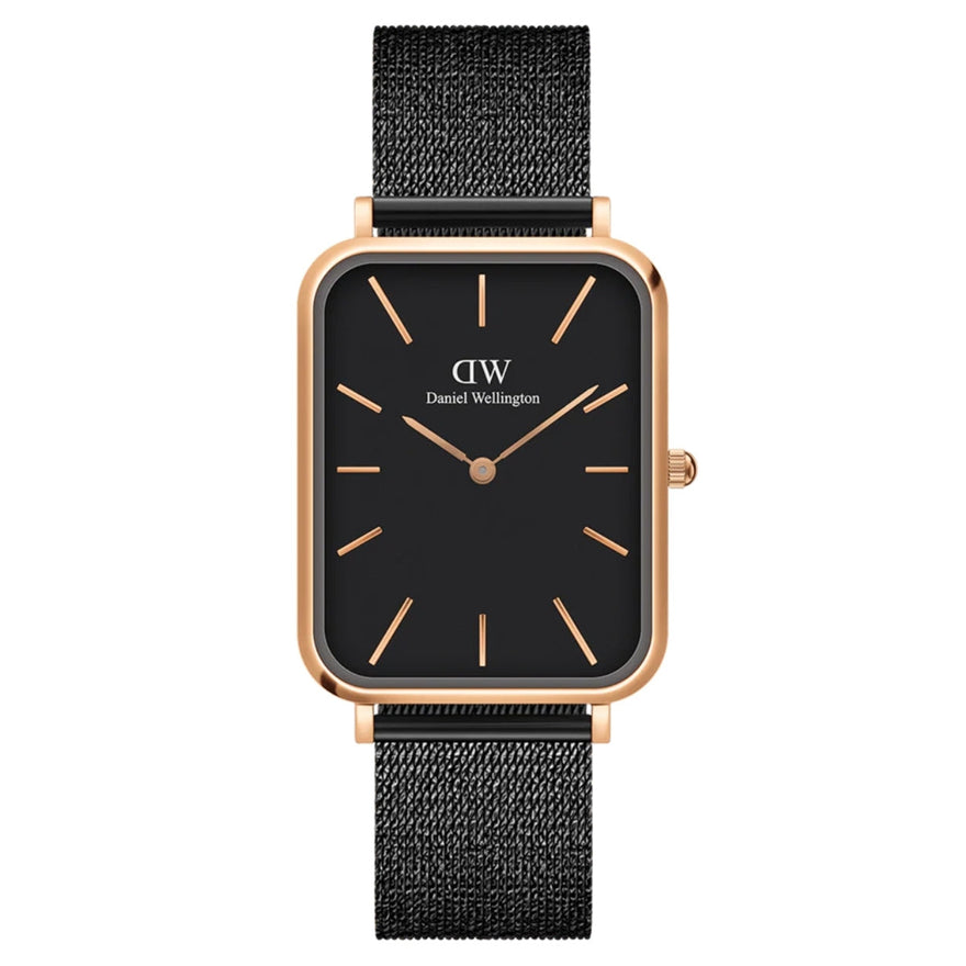 Daniel Wellington Quadro Pressed Ashfield DW00100467 analog damklocka med svart urtavla och armband i rostfritt stål