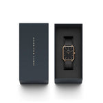 Daniel Wellington Quadro Pressed Ashfield DW00100467 analog damklocka med svart urtavla och armband i rostfritt stål