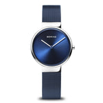 Bering Gift Set Blue analog damklocka med blå urtavla och armband i rostfritt stål